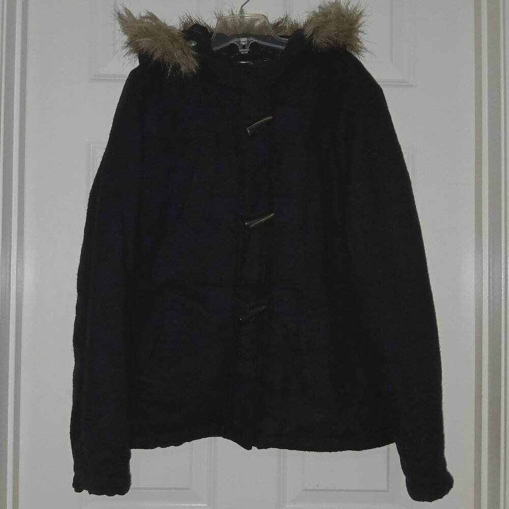 Preppy Paddington Toggle Duffle Black Quilted Lining Faux Fur Hood Girls Sz 18